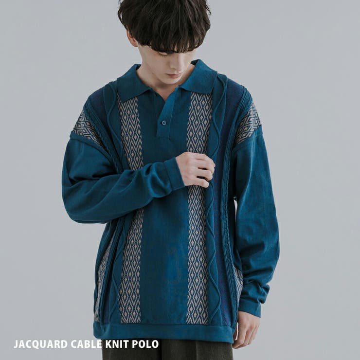ニットポロシャツ 長袖 ジャカード[品番：OE000007507]｜Rocky Monroe