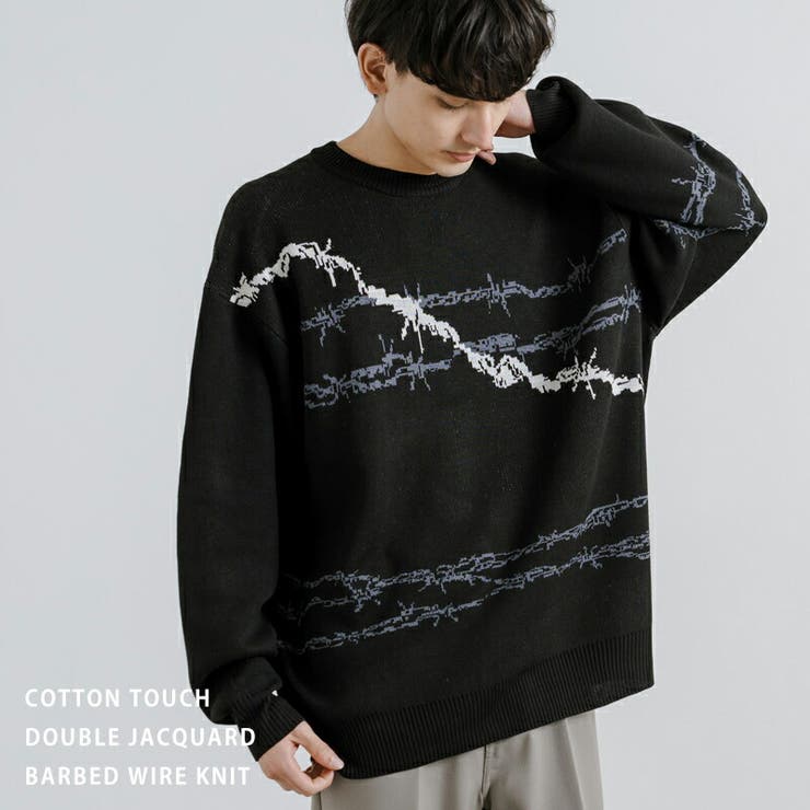 クルーネックニット セーター ジャガード編み[品番：OE000007680