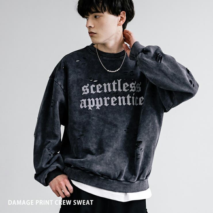 トレーナー ダメージ加工 プリント[品番：OE000007789]｜Rocky Monroe