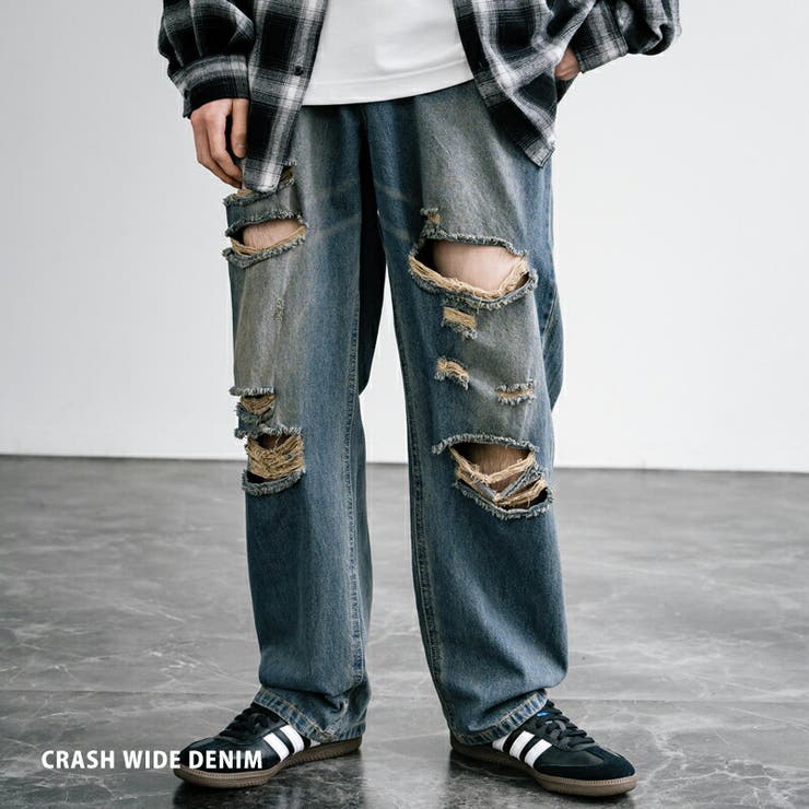 デニムパンツ ワイド クラッシュ[品番：OE000007841]｜Rocky