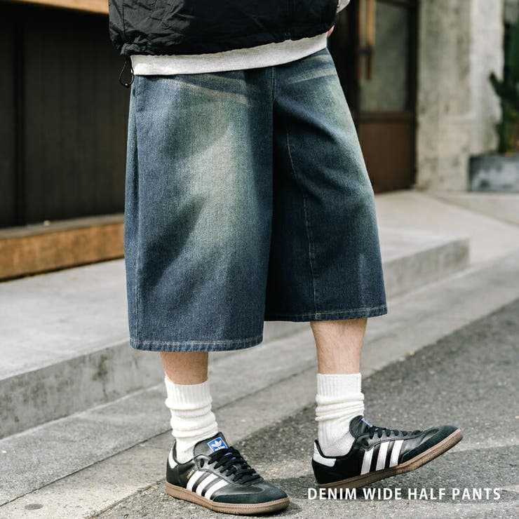 FUBU デニム　ハーフパンツ　ゴールデンサイズ　バギー　ストリート　Y2K 極太デニム ハーフパンツ ジーンズ メンズ ルーズフィット B系 ヒップ