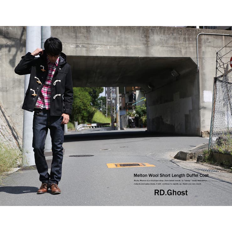 メルトンウールフード付ショート丈ダッフルコートジャケット メンズ キャメル | Rocky Monroe | 詳細画像13 