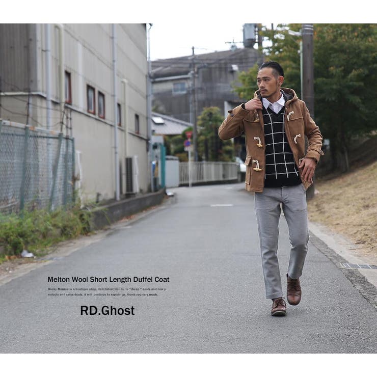 メルトンウールフード付ショート丈ダッフルコートジャケット メンズ キャメル | Rocky Monroe | 詳細画像26 