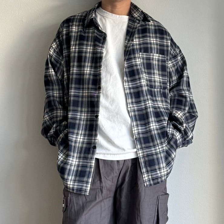 メンズ オーバーサイズ チェック柄 シャツ チェックシャツ[品番