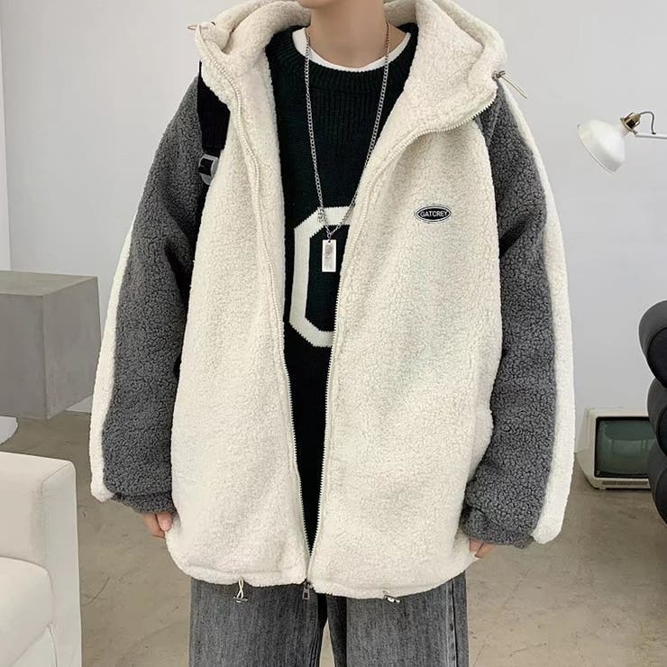 ホワイト | ボアブルゾン メンズ ボアジャケット フリース パーカー | Rodic【MENS】