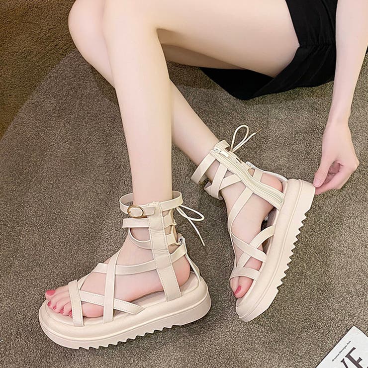 ベージュ | 編み上げサンダル レディース 夏服 | Rodic