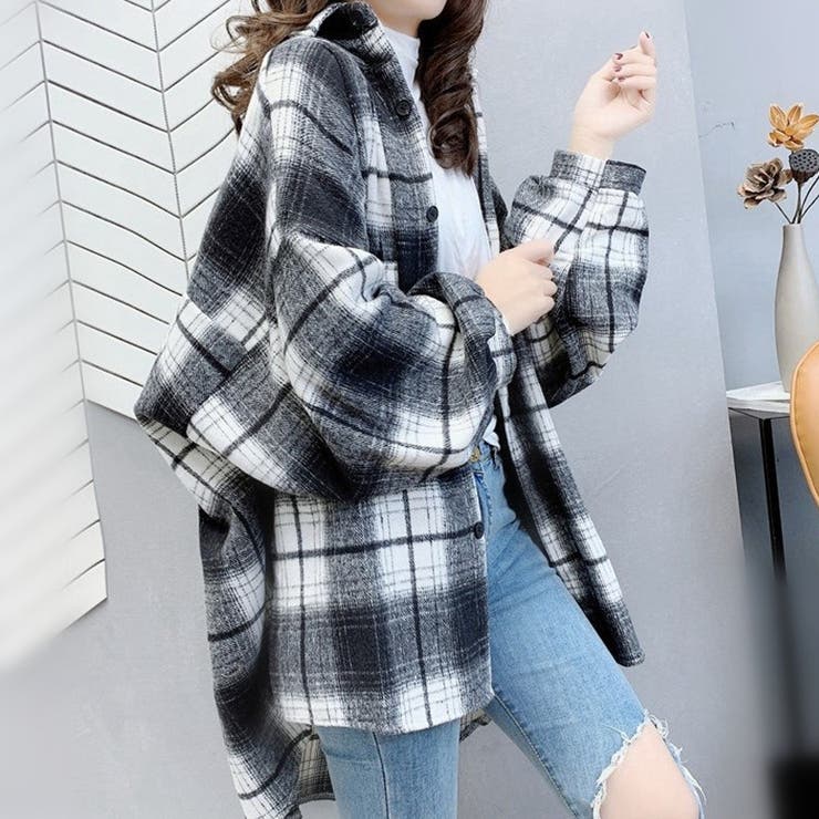 楽天市場】冬 春服 チェック柄 フードシャツ 秋 レディース 長袖