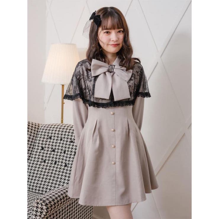 地雷系リボンブローチ付きケープミニワンピース リボンブローチ付きケープワンピース | Rlab store