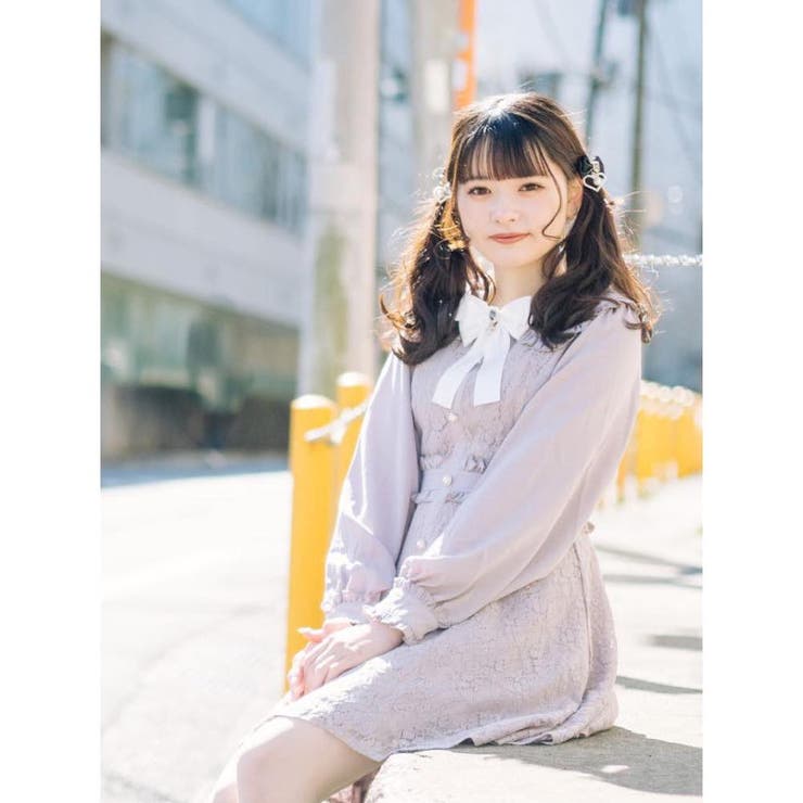ビジュブローチ付き総レースワンピース[品番：RJTW0000932