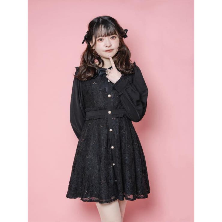 ビジューブローチ付き総レースワンピース　ROJITA ロジータ ROJITA ビジュブローチ付き総レースワンピース
