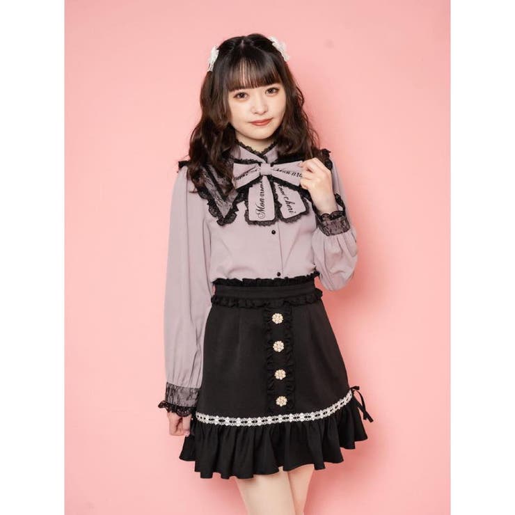 新品未使用　可愛い♪リボンとパールのスカート パール釦付きサイドリボンフレアスカート[品番：RJTW0000934
