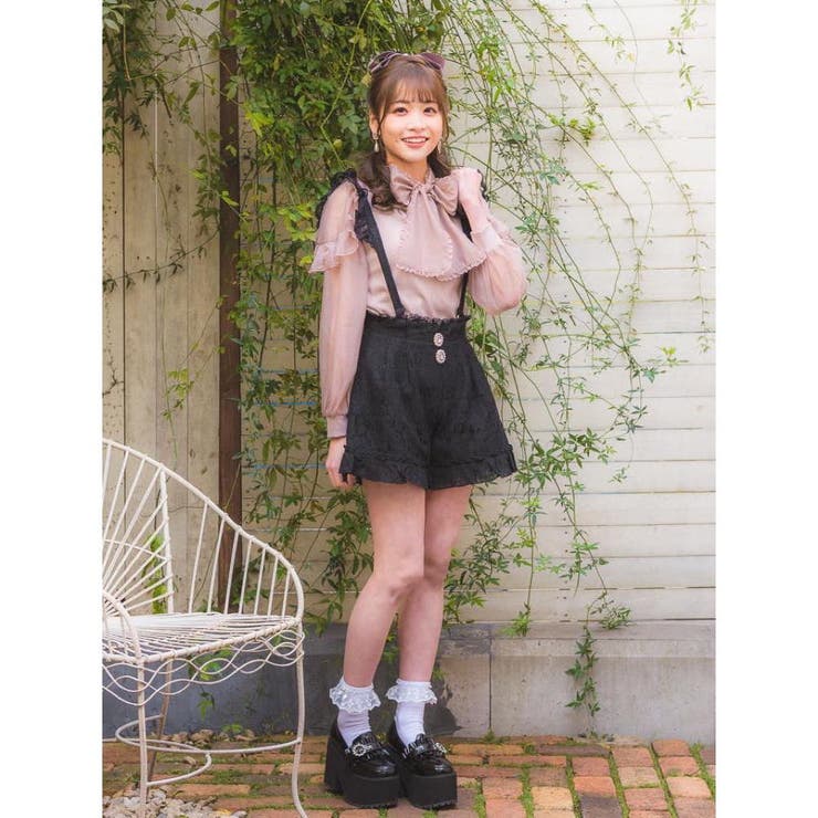 リズリサ　フリル付きワインレッドショートパンツ　バレエコア　fairy core Vallée lys／“Pivoine”Frill Skirt（Wine） | chou ch