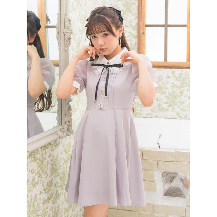 ビジュ釦バイカラーワンピース[品番：RJTW0001018]｜ROJITA