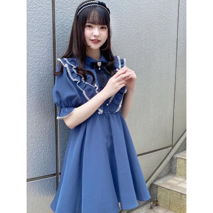 ブローチ付きダブルフリルワンピース[品番：RJTW0001102