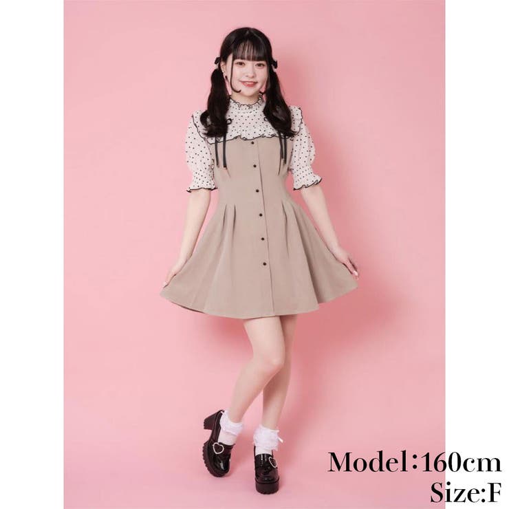 新品！ハートドットレースアップ半袖ワンピ ROJITA ロジータ ROJITA ハートドットレースアップ半袖ワンピース