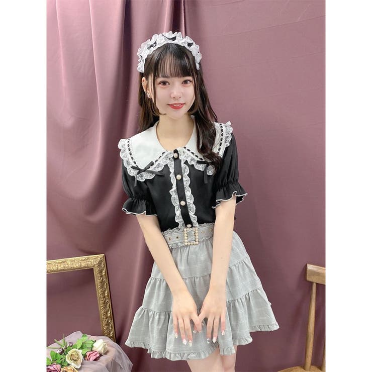 リズリサ　はしごレースリボンブラウス 　ホワイト×ブルー 2枚目あり リズリサ はしごレースリボンブラウス ホワイト×ブルー 2枚目