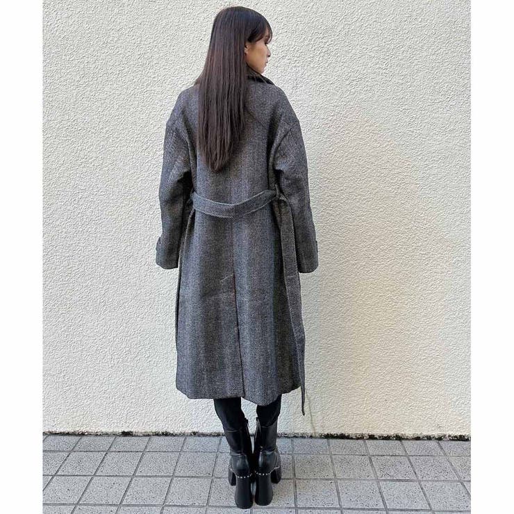 Unpeu Femme アンプーファム ヘリンボーン ロング チェスター