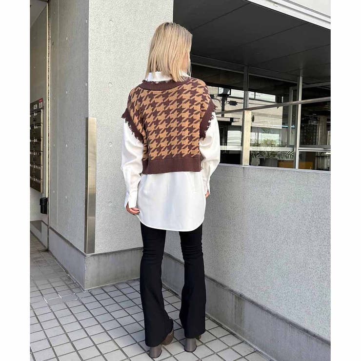 ENVYM ブラウス シャツ ダメージニットドッキングシャツ