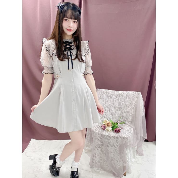 配色レースラッフル切替ワンピース[品番：RJTW0001161]｜ROJITA