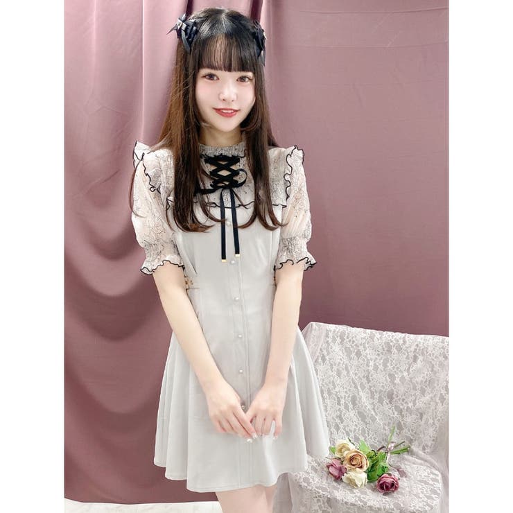 ♡ROJITA　ロジータ　配色レースラッフル切替ワンピース♡ ロジータ ROJITA 配色レースラッフル切替ワンピース （ブラック