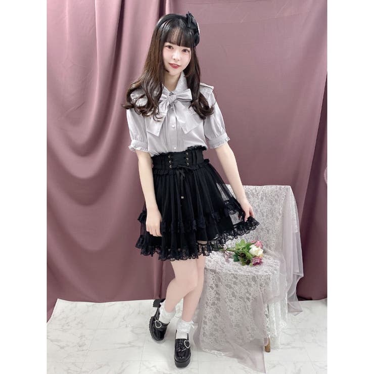 ROJITA♡グレー系チェック フリルタイトスカート ロジータ ROJITA サイドレースラップフレアスカート （グレー