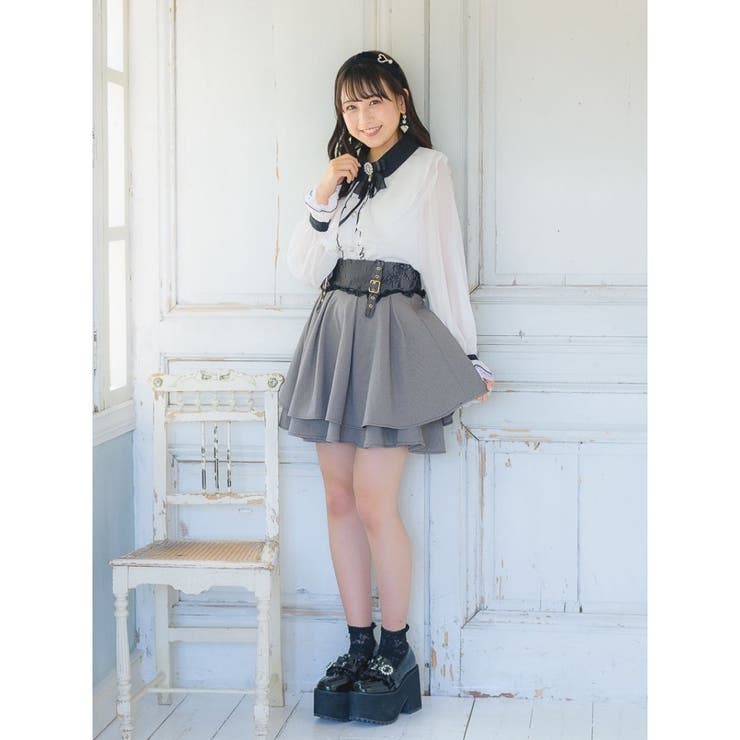【未使用タグ付き】ロジータ　スカート ロジータ ROJITA フロントW釦ベルト付きフレアスカート （ピンク
