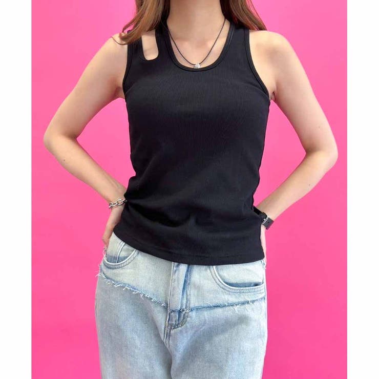 BLACK | アシメカットトップス | ENVYM