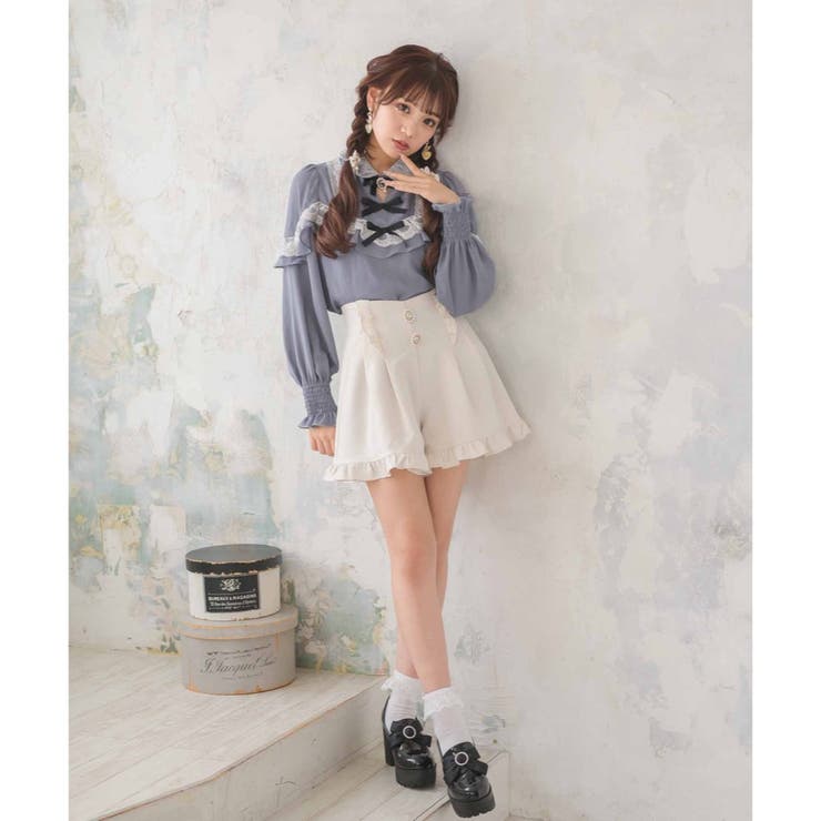 トリプルリボンレースラッフルブラウス[品番：RJTW0001339