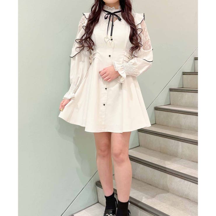 ロジータ ROJITA ハートチャーム肩透かしラッフルワンピース