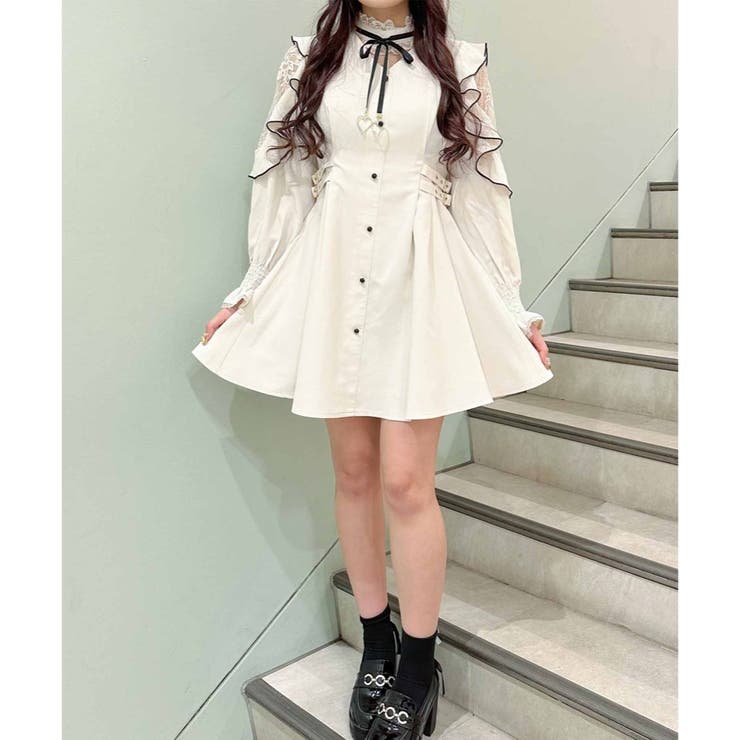 ロジータ ROJITA ハートチャーム肩透かしラッフルワンピース
