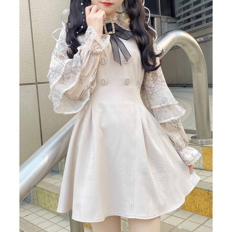 【完売品❗️ROJITA】配色レーシースタンドカラーワンピース 配色レーシースタンドカラーワンピース[品番：RJTW0001423