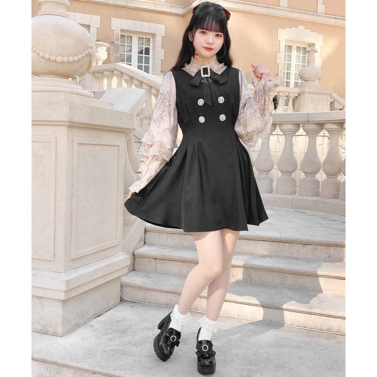 【完売品❗️ROJITA】配色レーシースタンドカラーワンピース 配色レーシースタンドカラーワンピース[品番：RJTW0001423