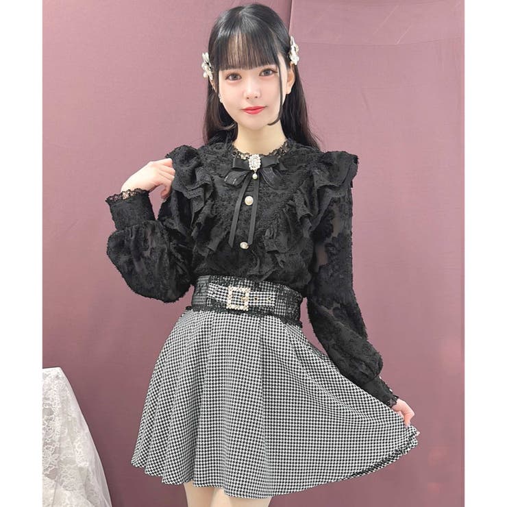 千鳥柄ビジュバックルスカート カラー:ベージュ 千鳥柄ビジュバックルスカート カラー:ベージュ