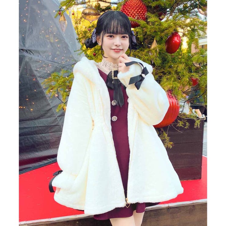 ウエスト飾りベルトファーコート[品番：RJTW0001436]｜ROJITA