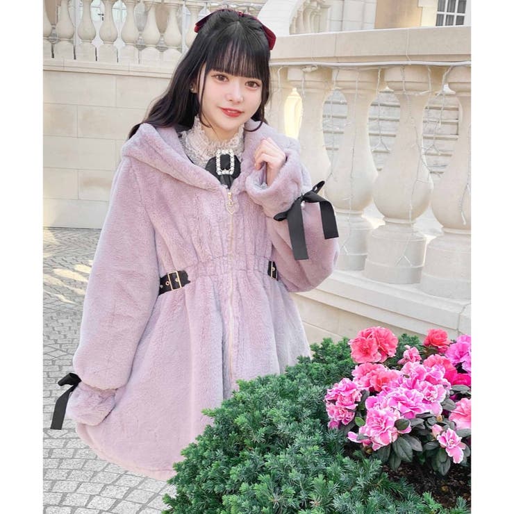 ウエスト飾りベルトファーコート[品番：RJTW0001436]｜ROJITA