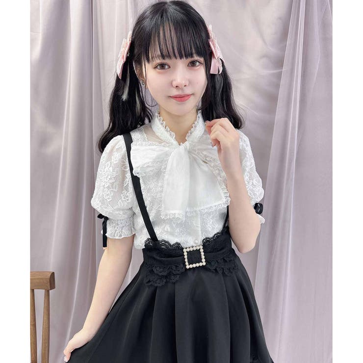 アームウォーマー付き ベロア ワンピース ロング ローズ フリル アームウォーマー付レースTOPS[品番：RJTW0001574]｜ROJITA
