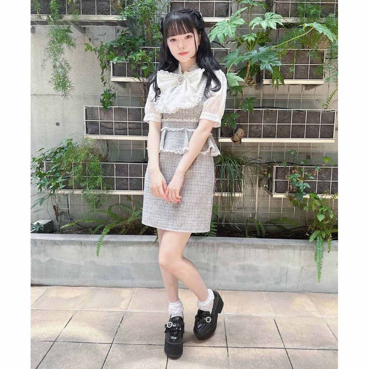 【韓国ブランド】チェックツイードペプラムワンピース ツイードペプラムワンピース[品番：RJTW0001769]｜ROJITA