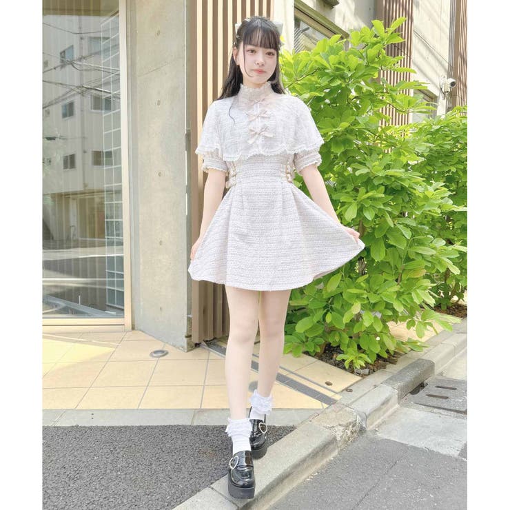 ダブルリボンツイード半袖ワンピース（ワンピース）｜ROJITA