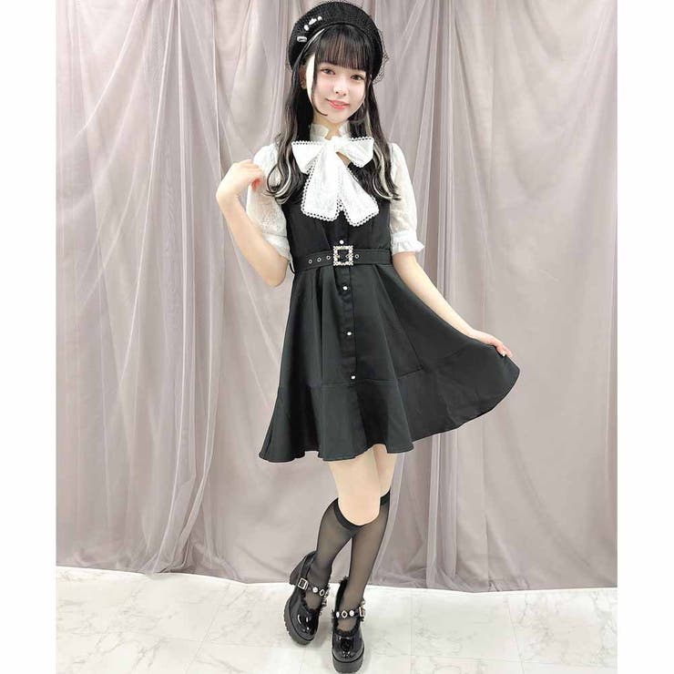 ベルト付きペプラムフレア半袖ワンピース[品番：RJTW0001637