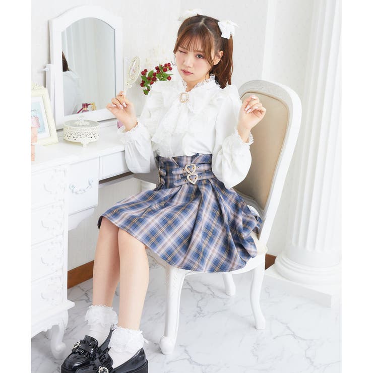 ROJITA_ロジータ_ブラウス_スカート_セットアップ ロジータ ROJITA ベルト付きレイヤードセットアップ （ブラック