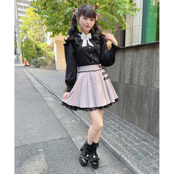 総レースサイドバックルプリーツスカート[品番：RJTW0001934