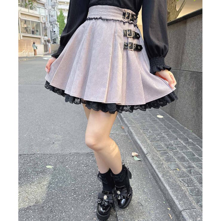 総レースサイドバックルプリーツスカート[品番：RJTW0001934