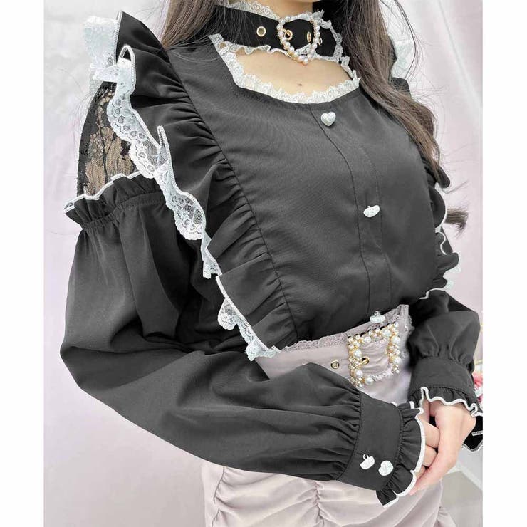 ハートバックル肩レースブラウス[品番：RJTW0002024]｜ROJITA
