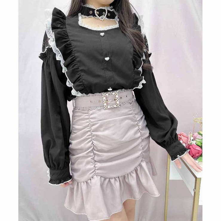 ハートバックル肩レースブラウス[品番：RJTW0002024]｜ROJITA