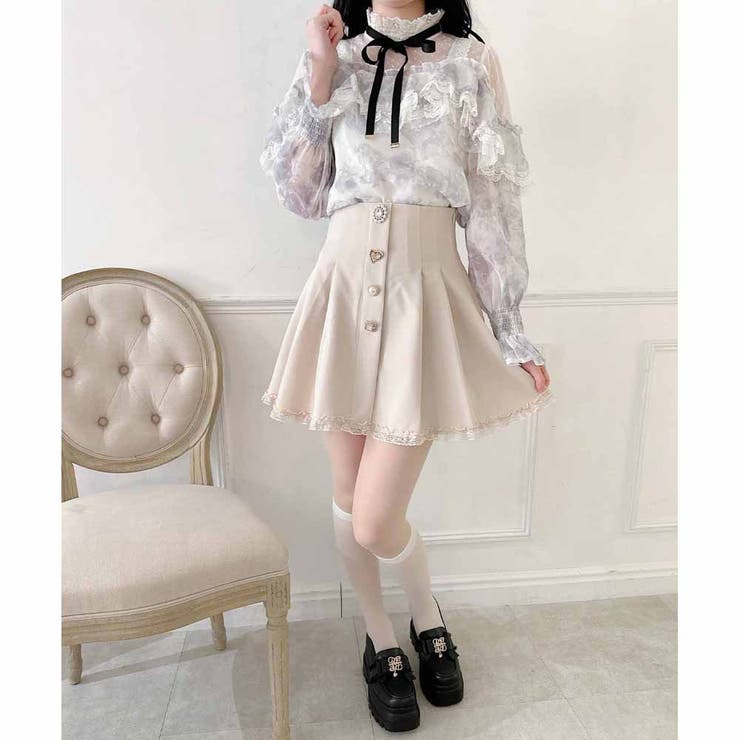 シアー切り替え花柄ラッフルブラウス[品番：RJTW0002061