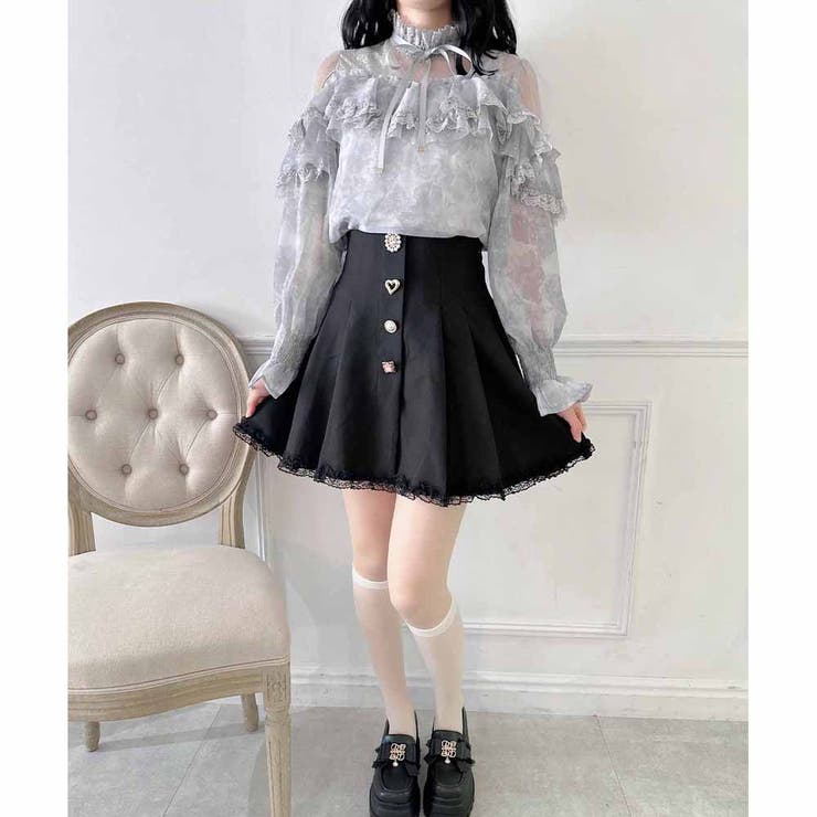 シアー切り替え花柄ラッフルブラウス[品番：RJTW0002061