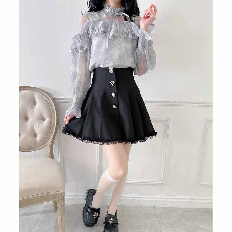 ボレロブラウス　ゴシック花柄　シースルーフリル　リボン ボレロブラウスゴシック花柄シースルーフリルリボン