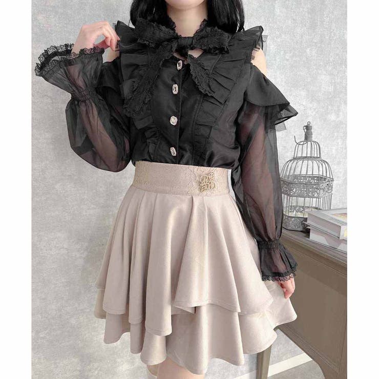 肩開きラッフルシアーブラウス[品番：RJTW0002062]｜ROJITA
