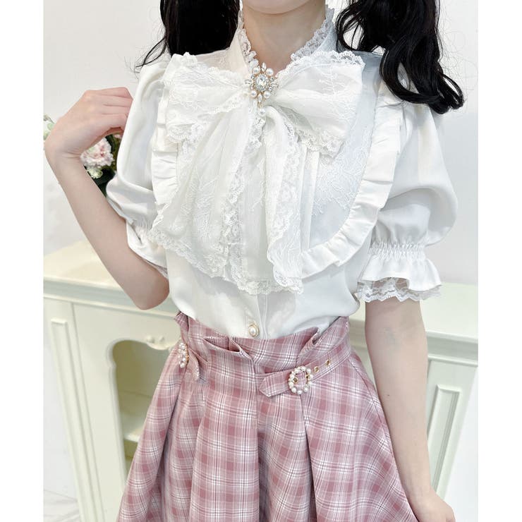BURBERRY リボン付き半袖ブラウス♡ レーシーリボン半袖ブラウス[品番：RJTW0002116]｜ROJITA