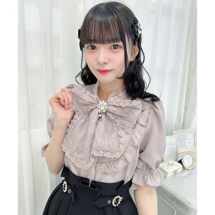 【完売品】ロジータ レーシーリボン半袖ブラウス ブラック セール】レーシーリボン半袖ブラウス（シャツ/ブラウス